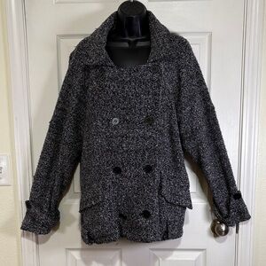 Free People Slouchy Moto Charcoal Gray/Black Tweed Jacket Size Medium